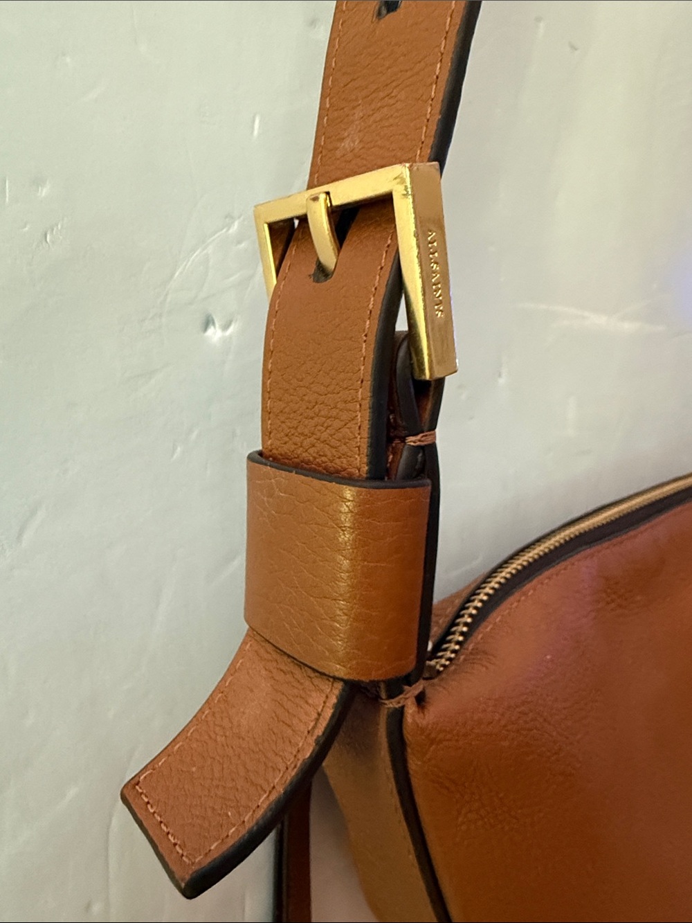 ALL SAINTS Half Moon Leather Cross Body Bag Briwn Urban Edgy Minimalist Off Duty - Picture 6 of 15